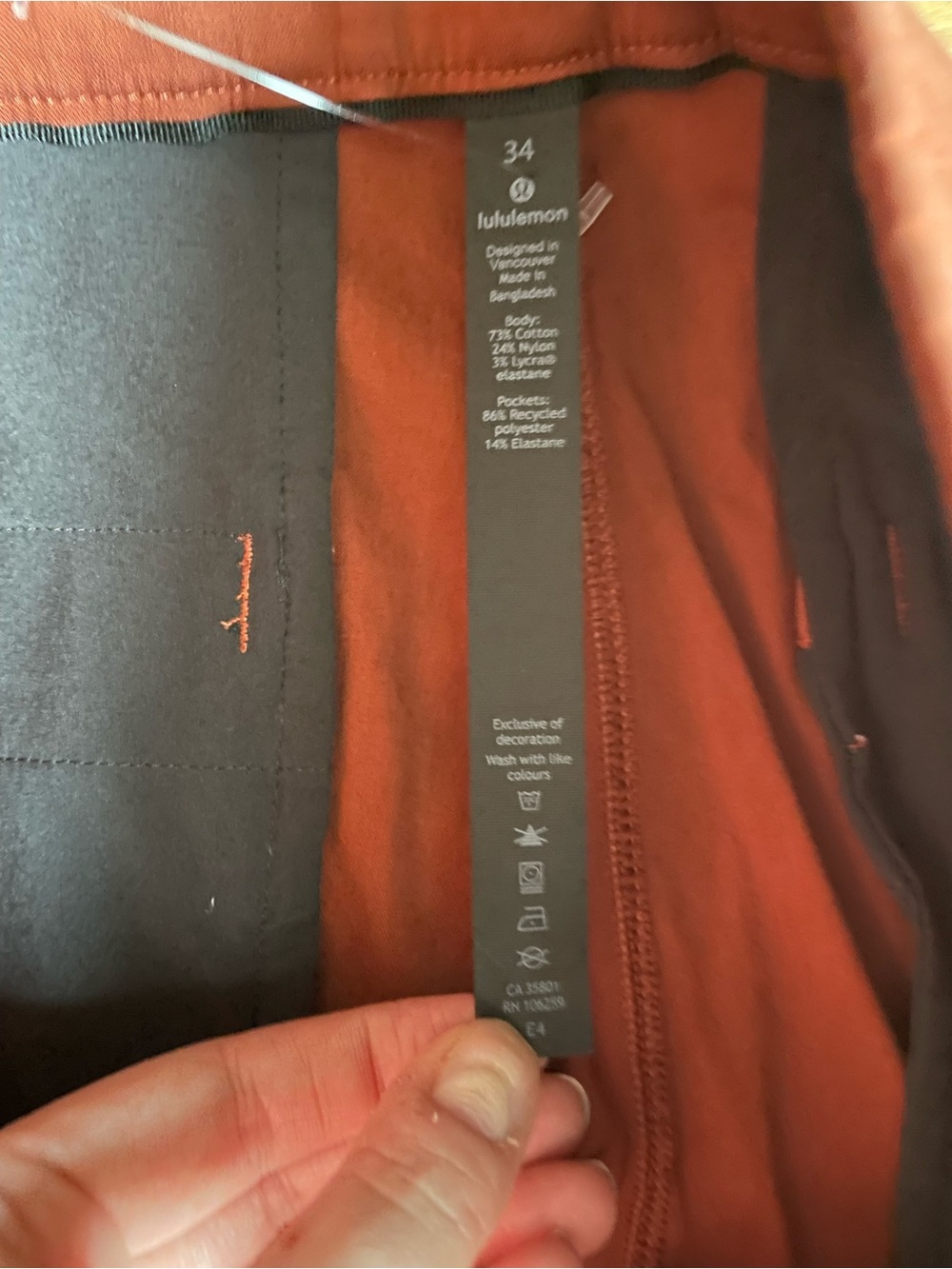 Lululemon Men's Commission Pant Slim Size 34 - Picture 3 of 6
